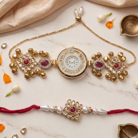 Pink Kashvi Bhai Bhabhi Watch Rakhi Combo