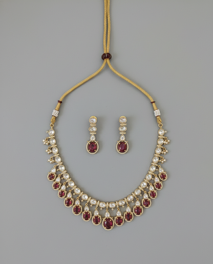 Rani Pink Misha Moissanite Polki Necklace Set