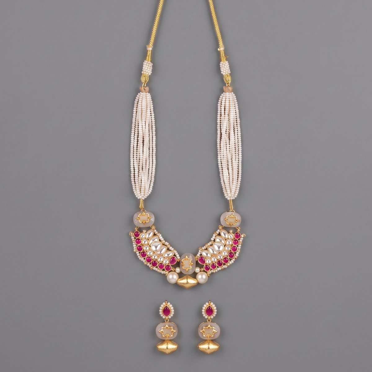 Pink Nivara Pachi Kundan Set