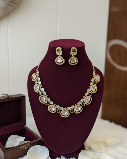 Emerald Mahira Moissanite Polki Necklace Set