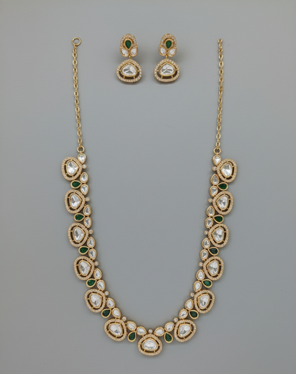 Emerald Mahira Moissanite Polki Necklace Set