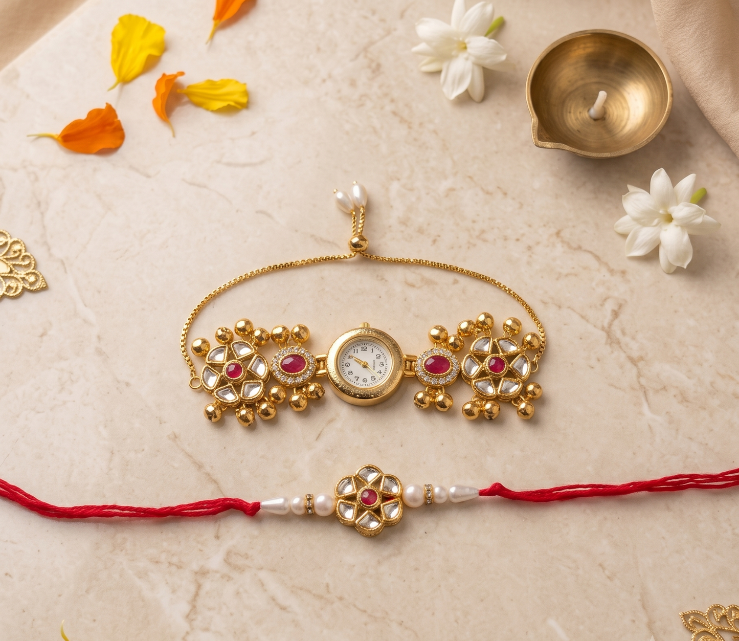 Pink Aadhya Bhai Bhabhi Watch Rakhi Combo