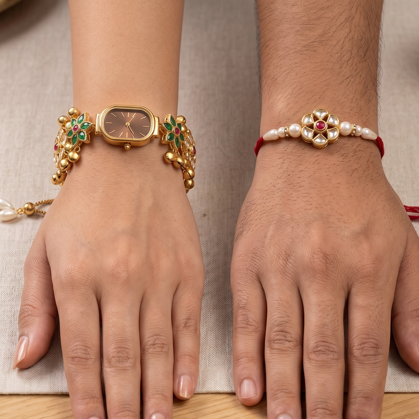 Multicolor Nayra Bhai Bhabhi Watch Rakhi Combo