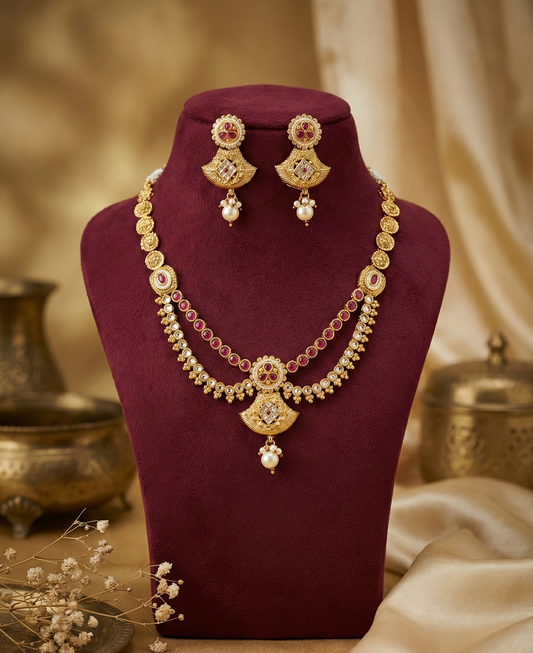Golden Pink Alira Rajwadi Necklace Set