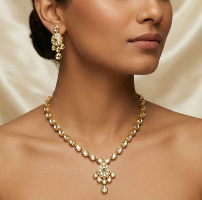 Ivory Green Kashvi Kundan Necklace Set