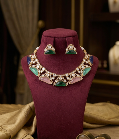 Multicolor Kashvi Moissanite Polki Victorian Necklace Set