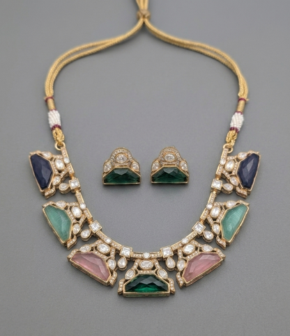 Multicolor Kashvi Moissanite Polki Victorian Necklace Set
