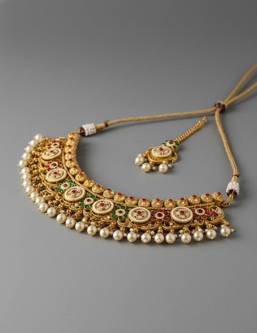 Emerald Mahi Choker Antique Rajwadi Set
