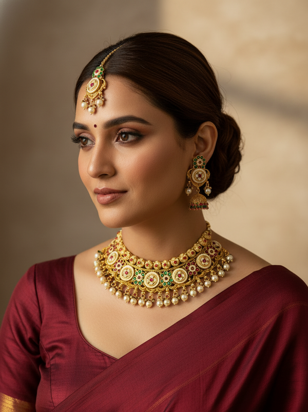 Emerald Mahi Choker Antique Rajwadi Set
