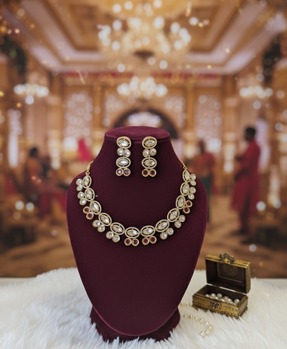 Pink Nyra Moissanite Polki Necklace Set