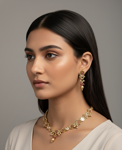 Pink Leela Antique Necklace Set