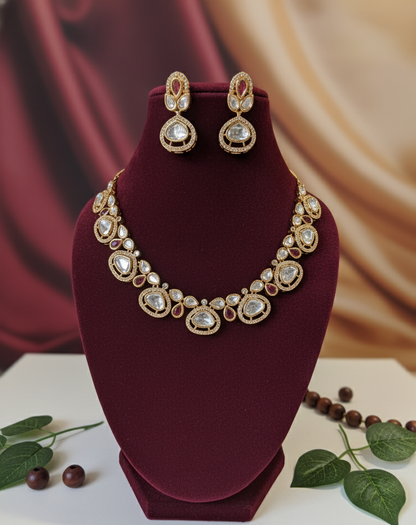 Pink Mahira Moissanite Polki Necklace Set