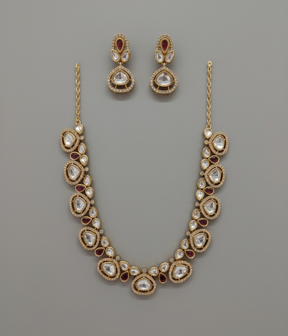 Pink Mahira Moissanite Polki Necklace Set