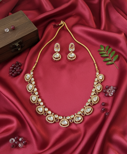 Pink Mahira Moissanite Polki Necklace Set