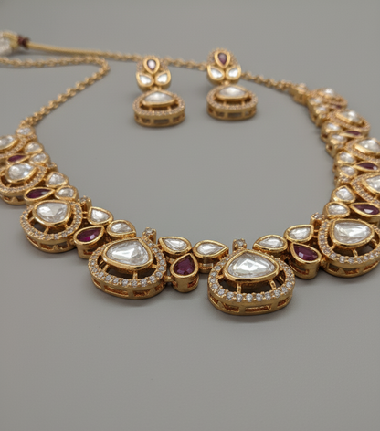 Pink Mahira Moissanite Polki Necklace Set