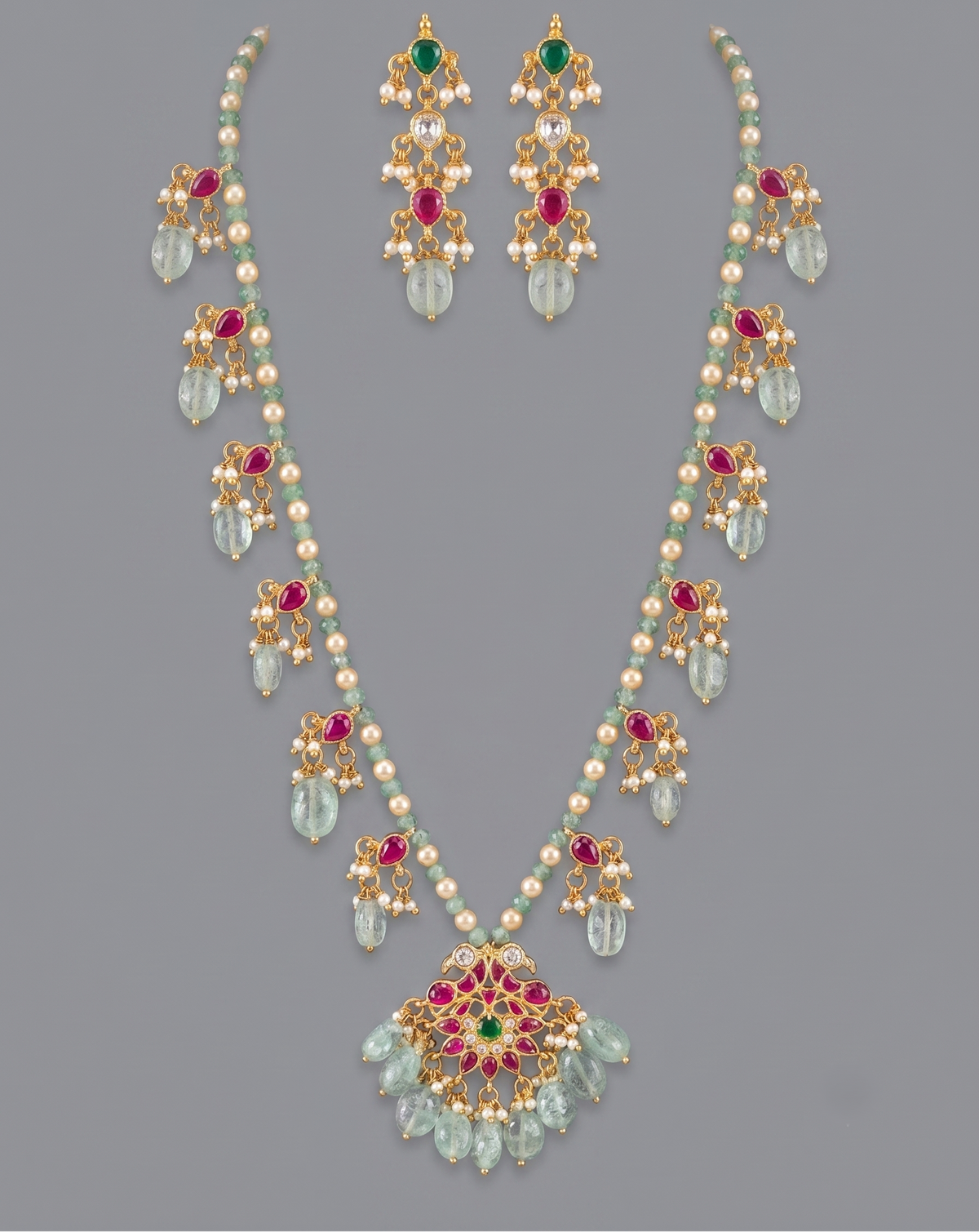Mint Green Vamika Pachi Kundan Set