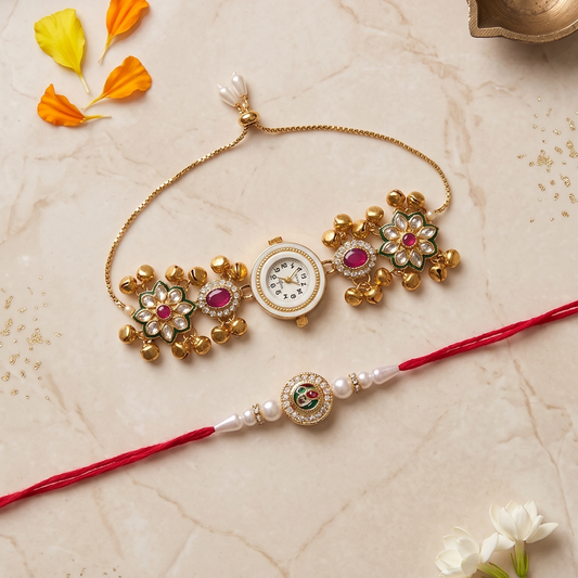 Multicolor Vihana Bhai Bhabhi Watch Rakhi Combo