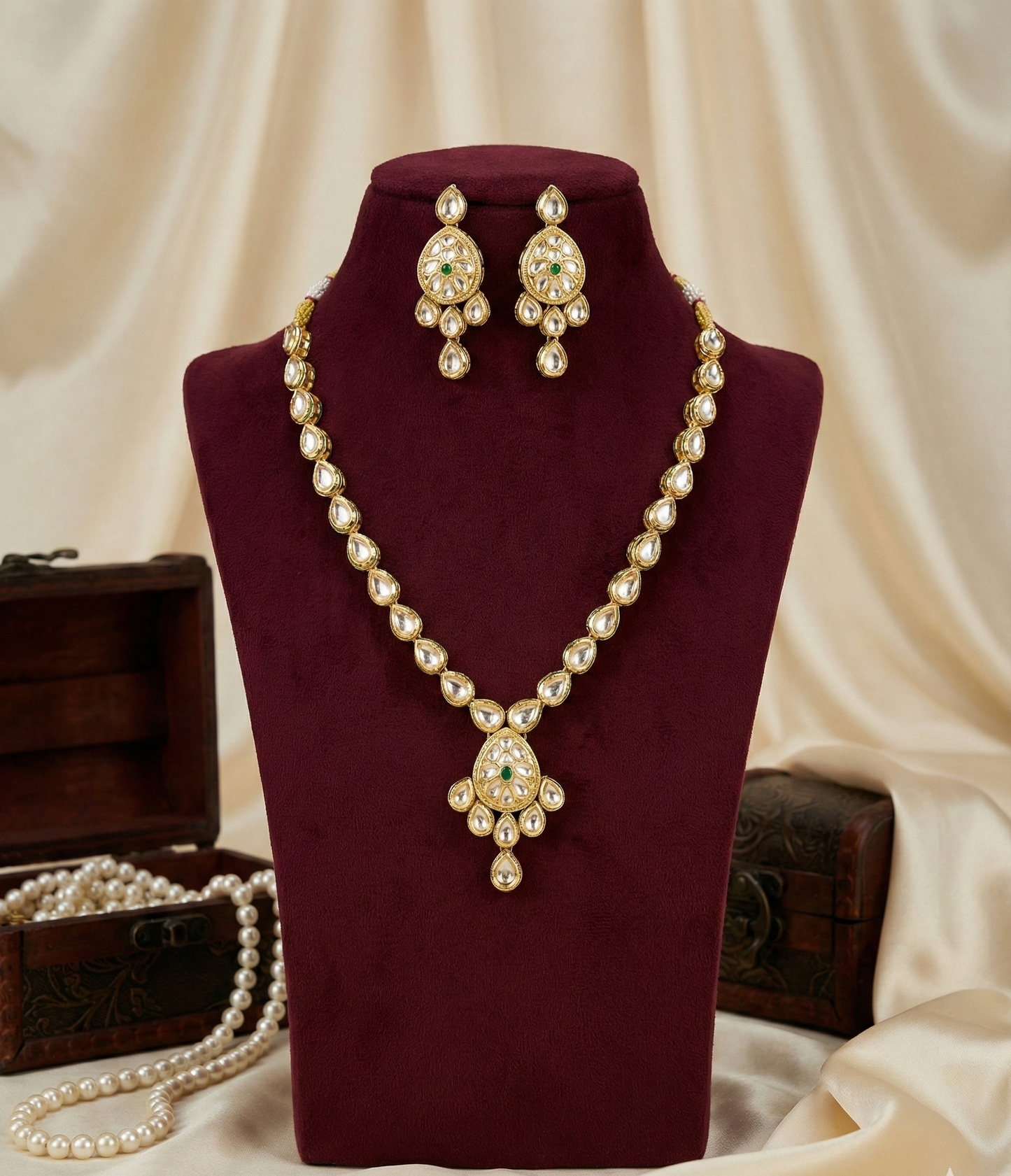 Ivory Green Kashvi Kundan Necklace Set