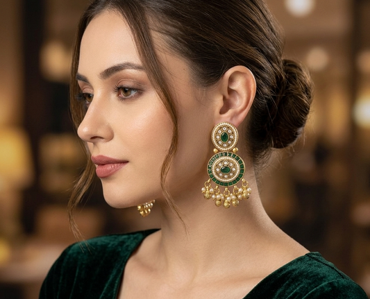 Traditional Green Kavira Dangler Earrings