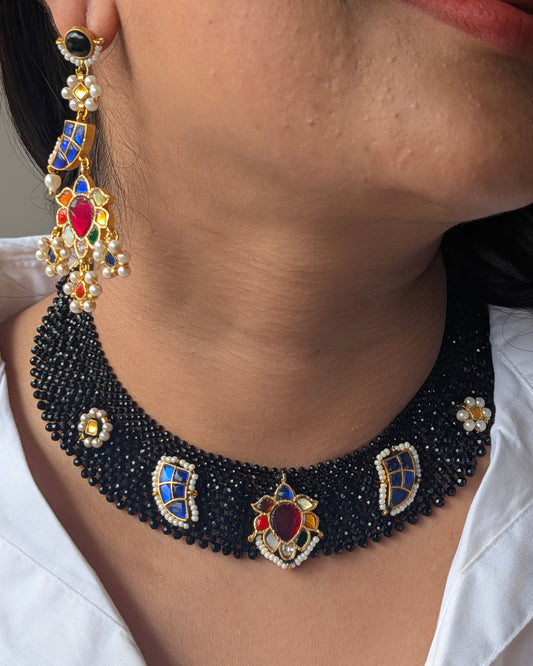 Black Devyani Pachi Kundan Set