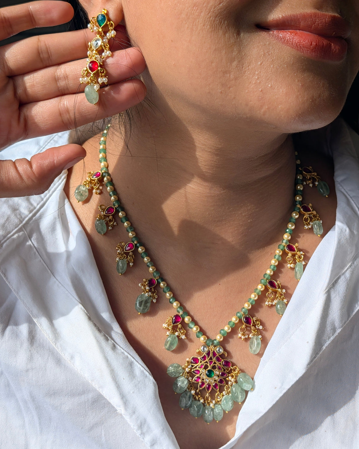 Mint Green Vamika Pachi Kundan Set