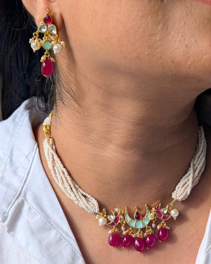 Pink Vedanshi Pachi Kundan Set