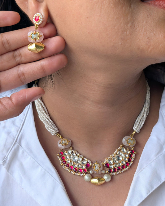 Pink Nivara Pachi Kundan Set