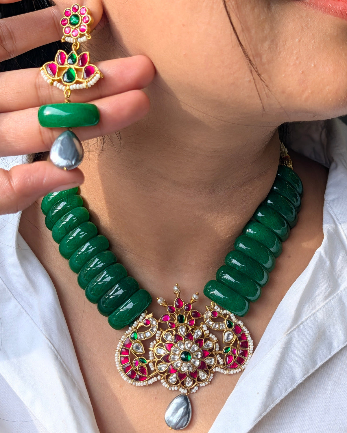 Emerald Yutika Pachi Kundan Set