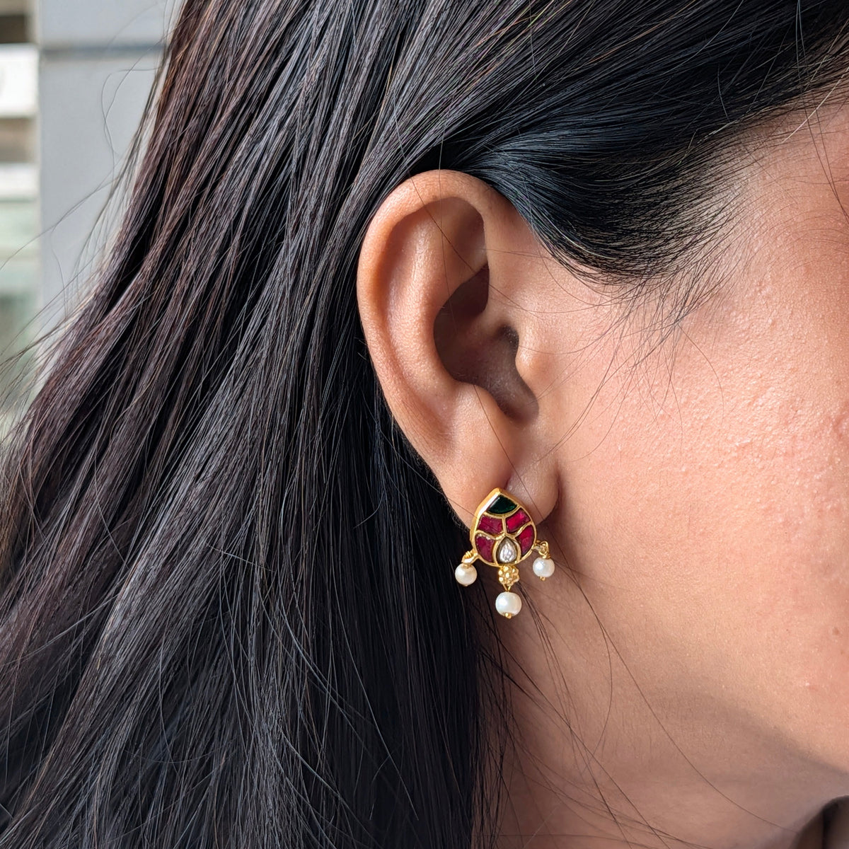 Pink Niharika Pachi Kundan Earrings
