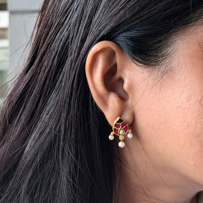 Pink Niharika Pachi Kundan Earrings