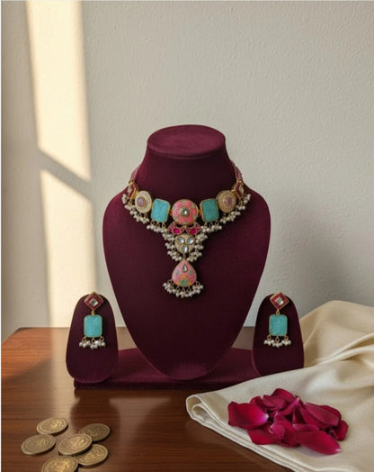 Green & Pink Arhika  Heritage Necklace Set