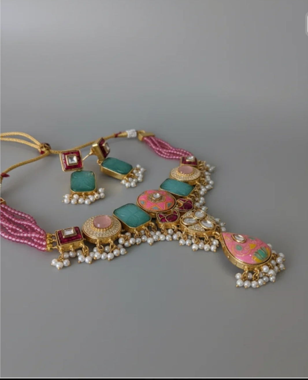 Green & Pink Arhika  Heritage Necklace Set