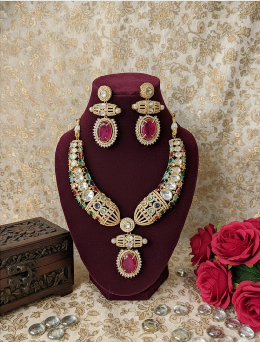 Multicolor Rani American Diamond Necklace Set