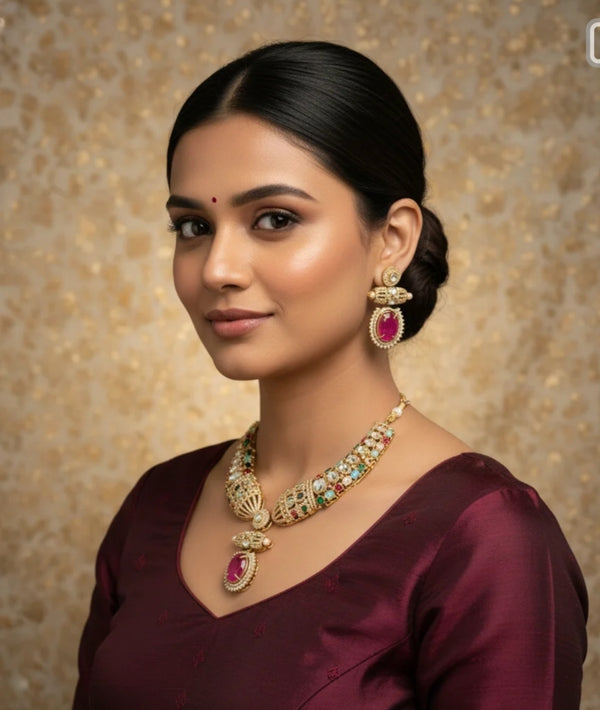 Multicolor Rani American Diamond Necklace Set