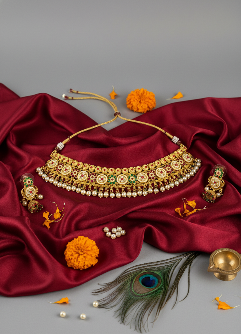 Emerald Mahi Choker Antique Rajwadi Set
