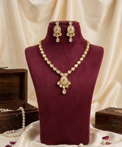 Ivory Pink Kashvi Kundan Necklace Set